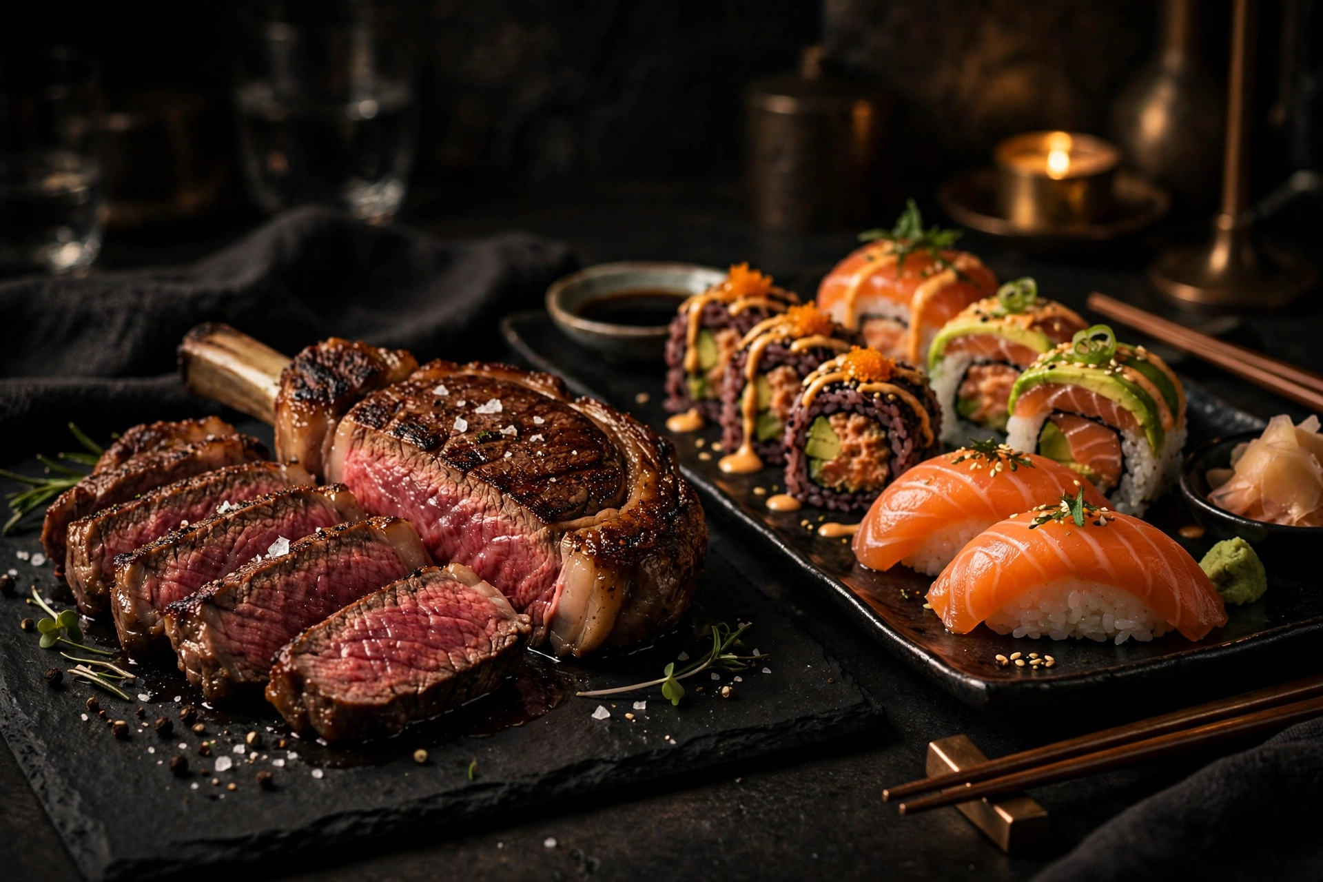 Steak and sushi at Piramida Restaurant